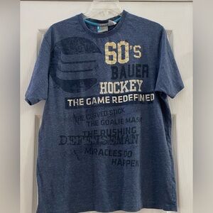 Bauer 60's Hockey Short Sleeve Navy Blue T-Shirt , Men's Size L, Slim Fit